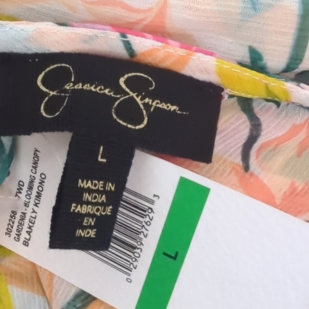 Jessica Simpson Large Slitted Sheer Open Front Kimono 3/4 Sleeve - Picture 6 of 7